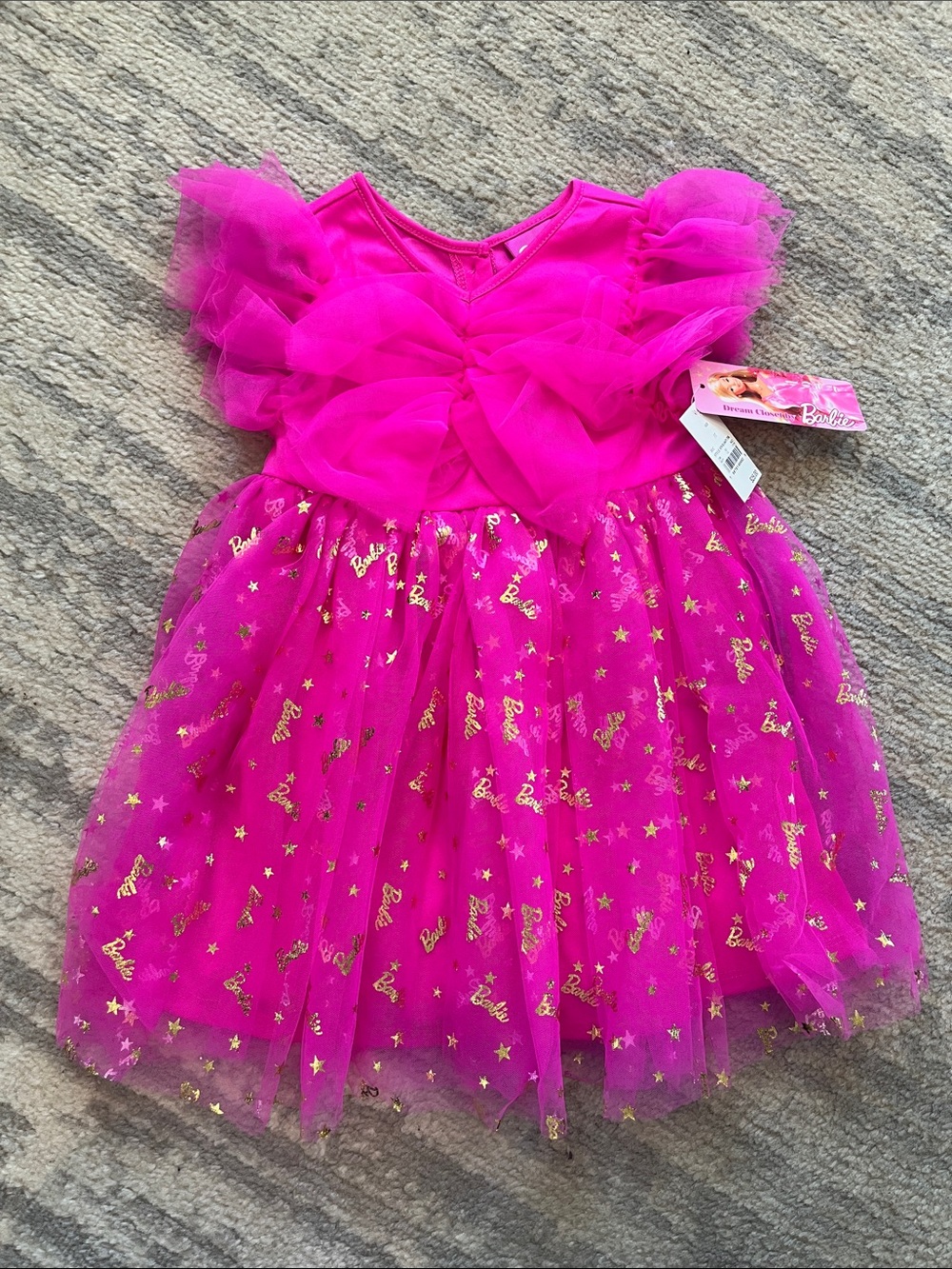 Barbie Bright Pink Tulle Party Dress with Gold Accents